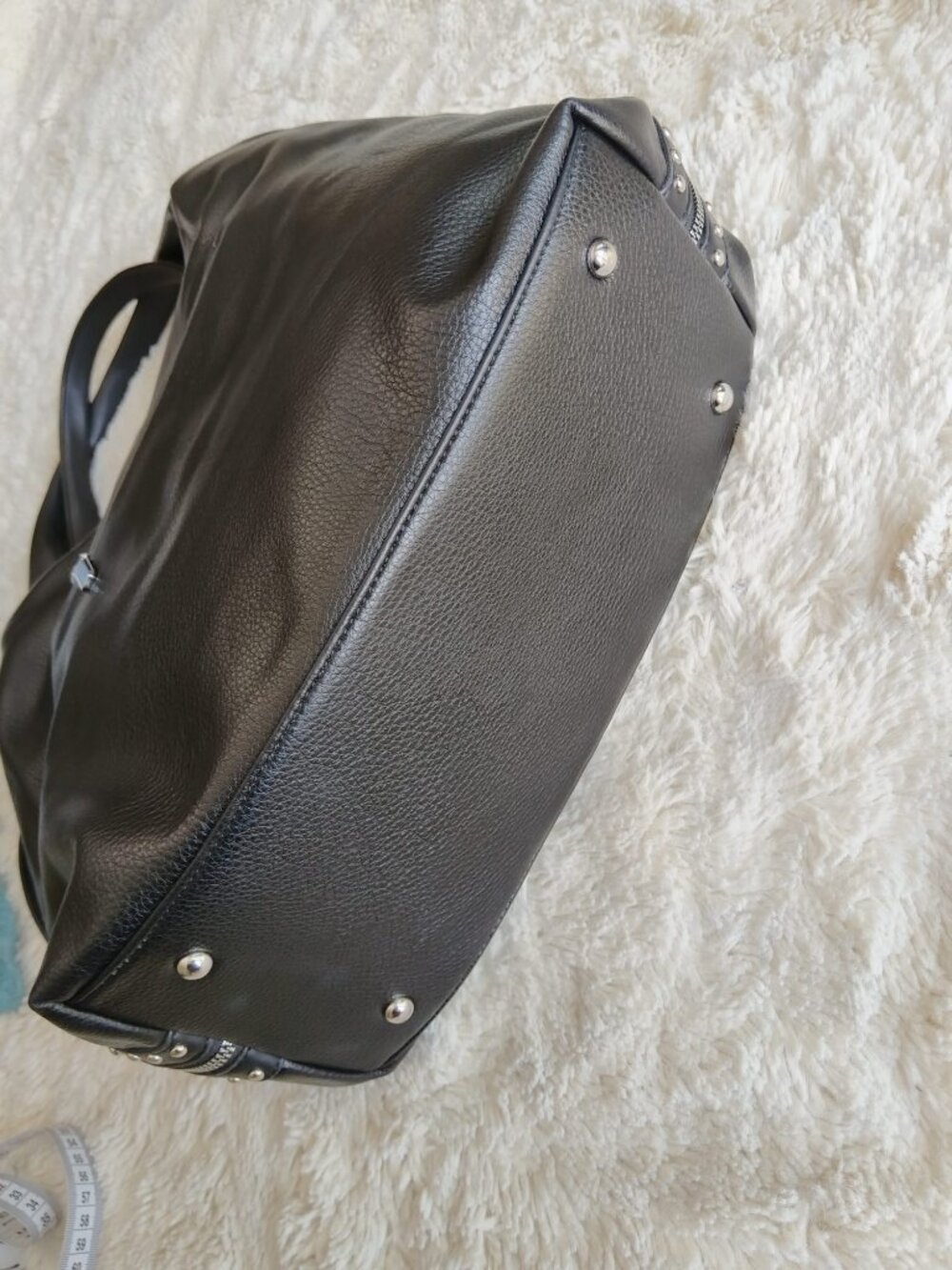 Black Pebble Leather Studded Hobo Bag Shoulder Tote Zipper Accents Edgy Rocker - Picture 11 of 12